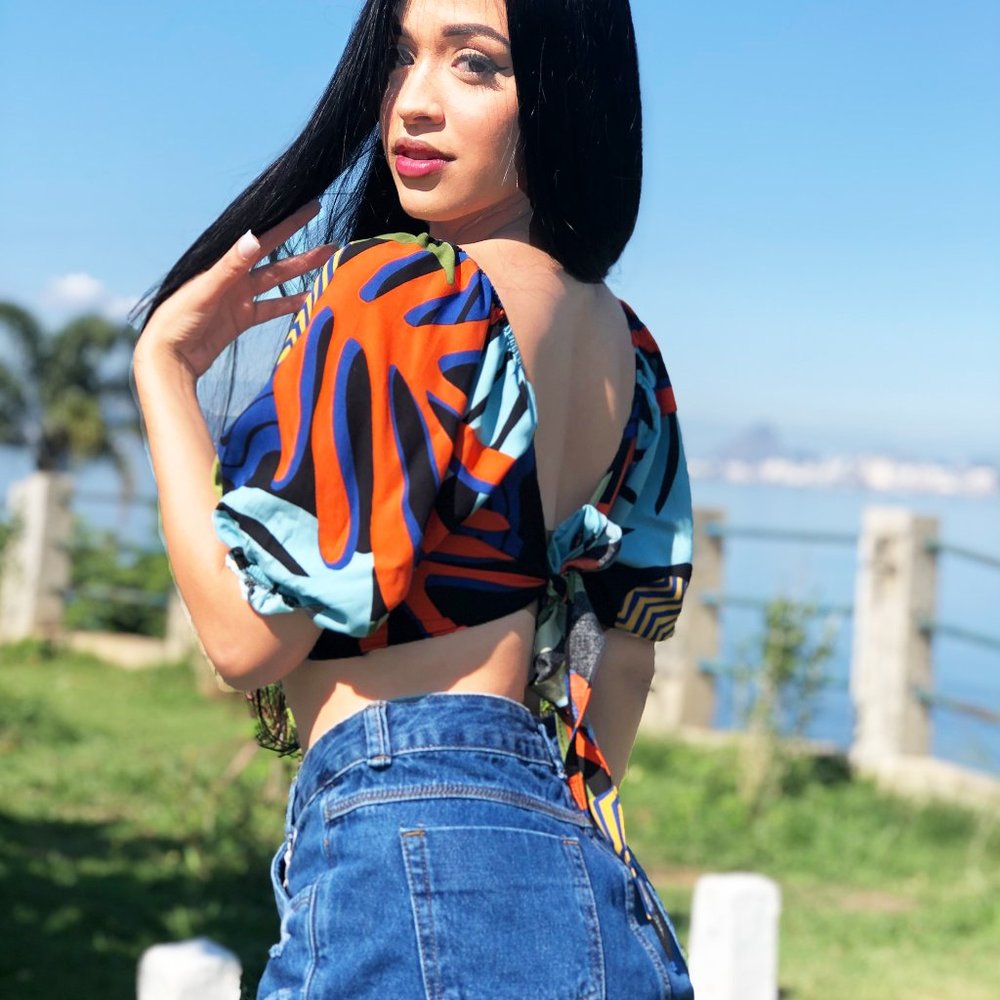 WOMEN’S TIE-BACK PRINCESS SEAMS PUFF SLEEVE TOP - Picture 3 of 3